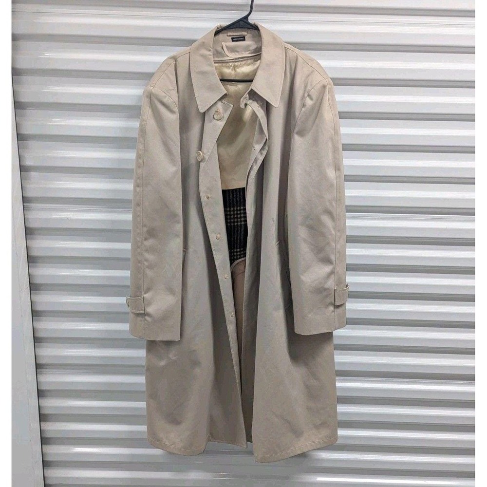 Quiet Luxury Vintage Anderson Little Beige Trench Coat Plaid Linger Size 46L